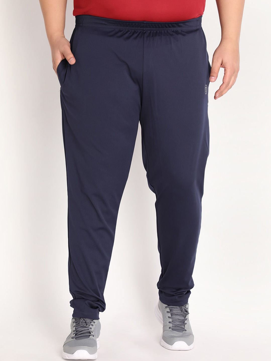 

CHKOKKO Plus Men Navy Blue Solid Track Pants