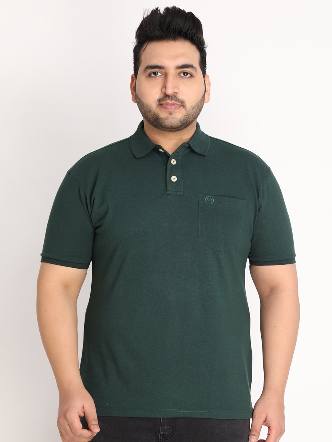 

CHKOKKO Plus Men Green Polo Collar Outdoor T-shirt