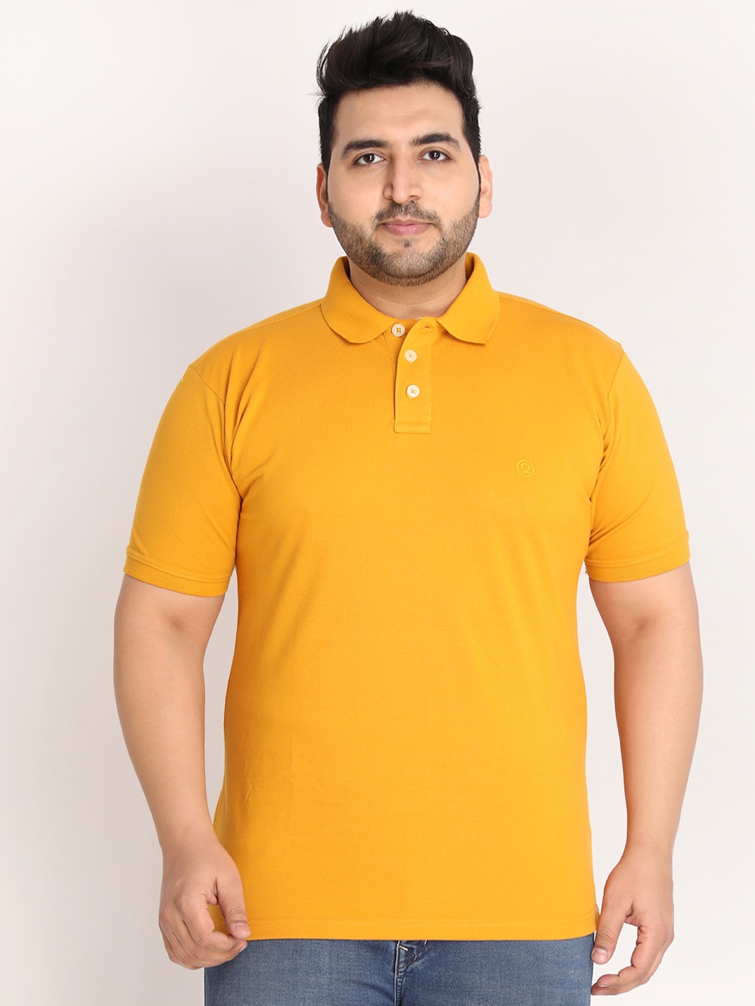 

CHKOKKO Plus Men Mustard Yellow Polo Collar T-shirt