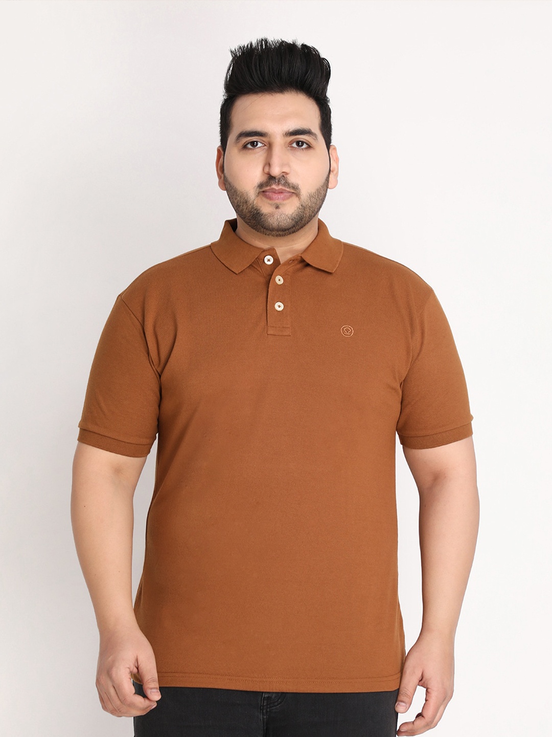 

CHKOKKO Plus Men Brown Polo Collar Outdoor T-shirt