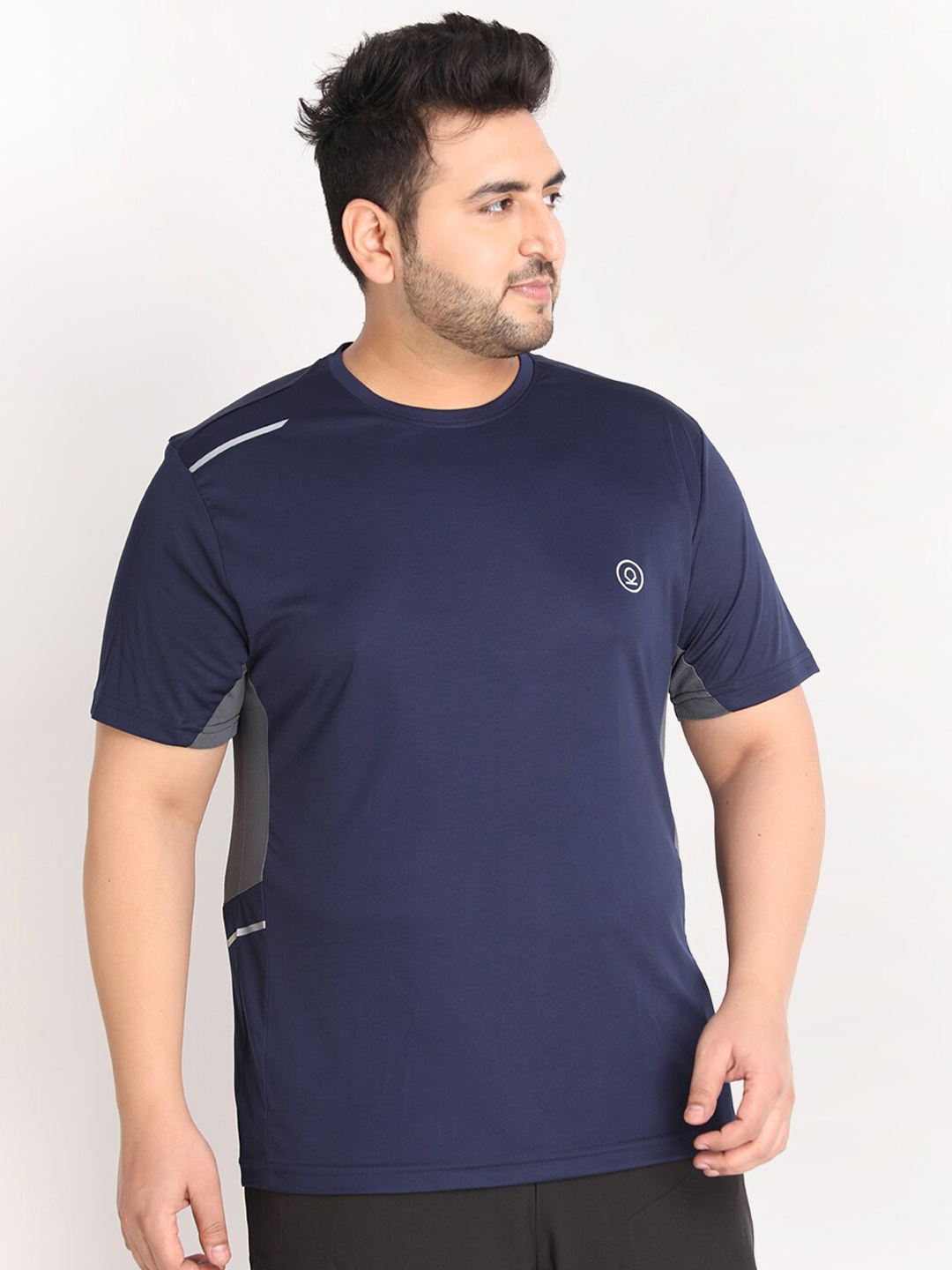 

CHKOKKO Plus Men Navy Blue Dri-FIT Training or Gym T-shirt