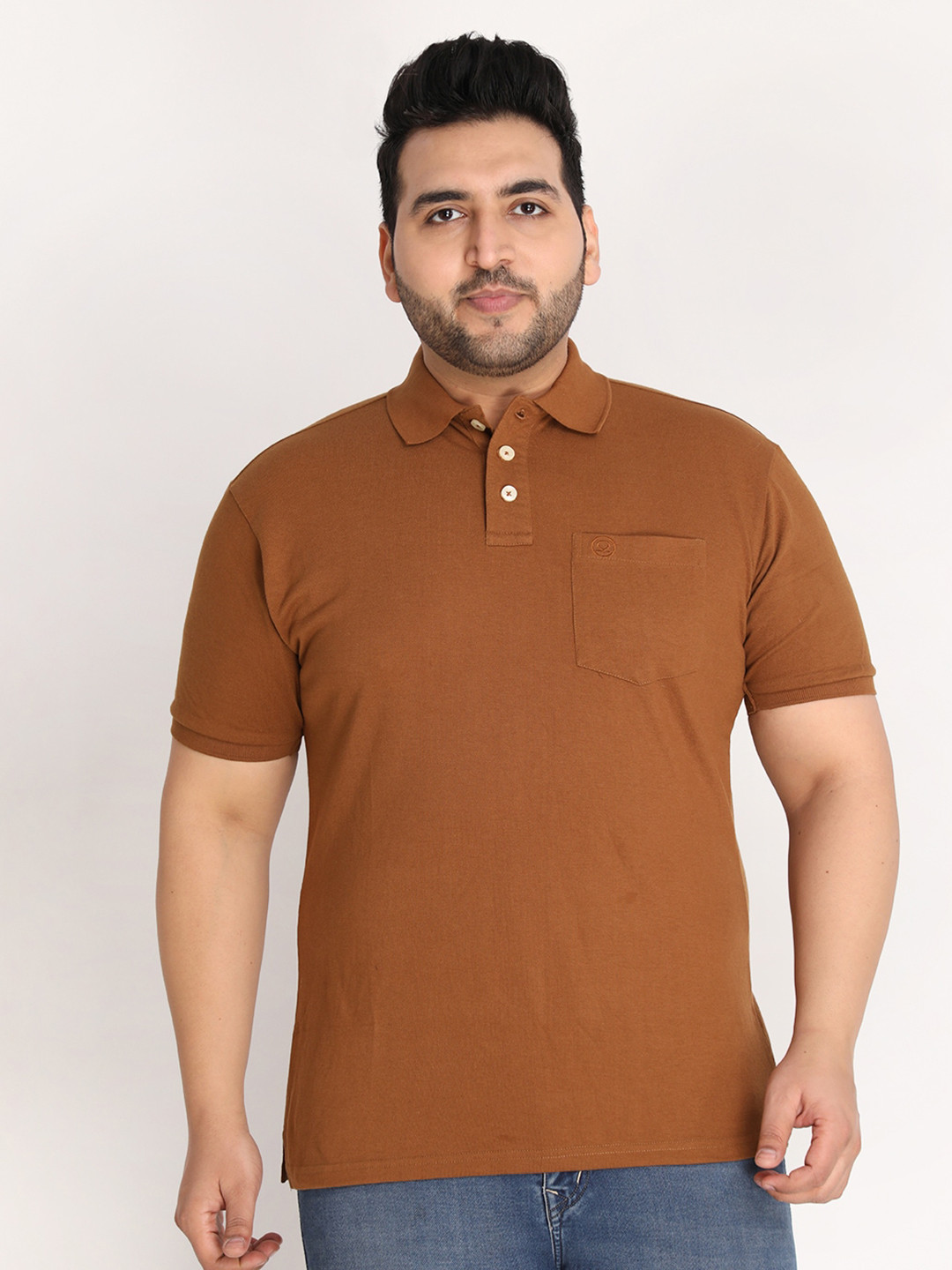 

CHKOKKO Plus Men Brown Polo Collar Outdoor T-shirt