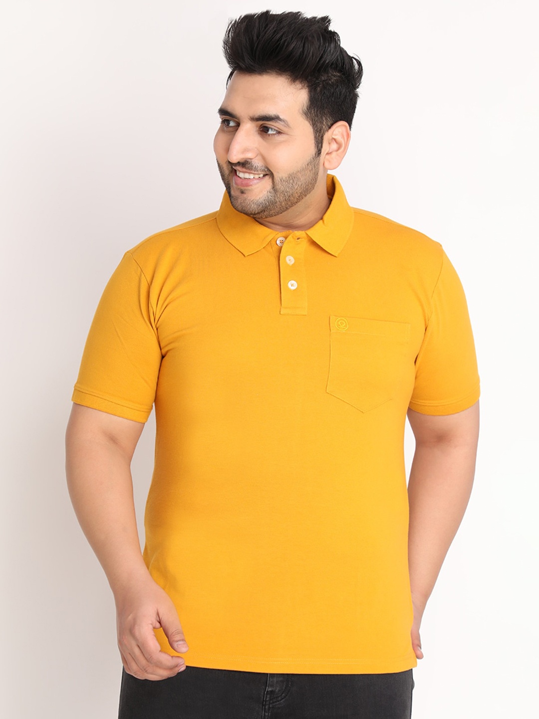 

CHKOKKO Plus Men Mustard Yellow Polo Collar Cotton T-shirt