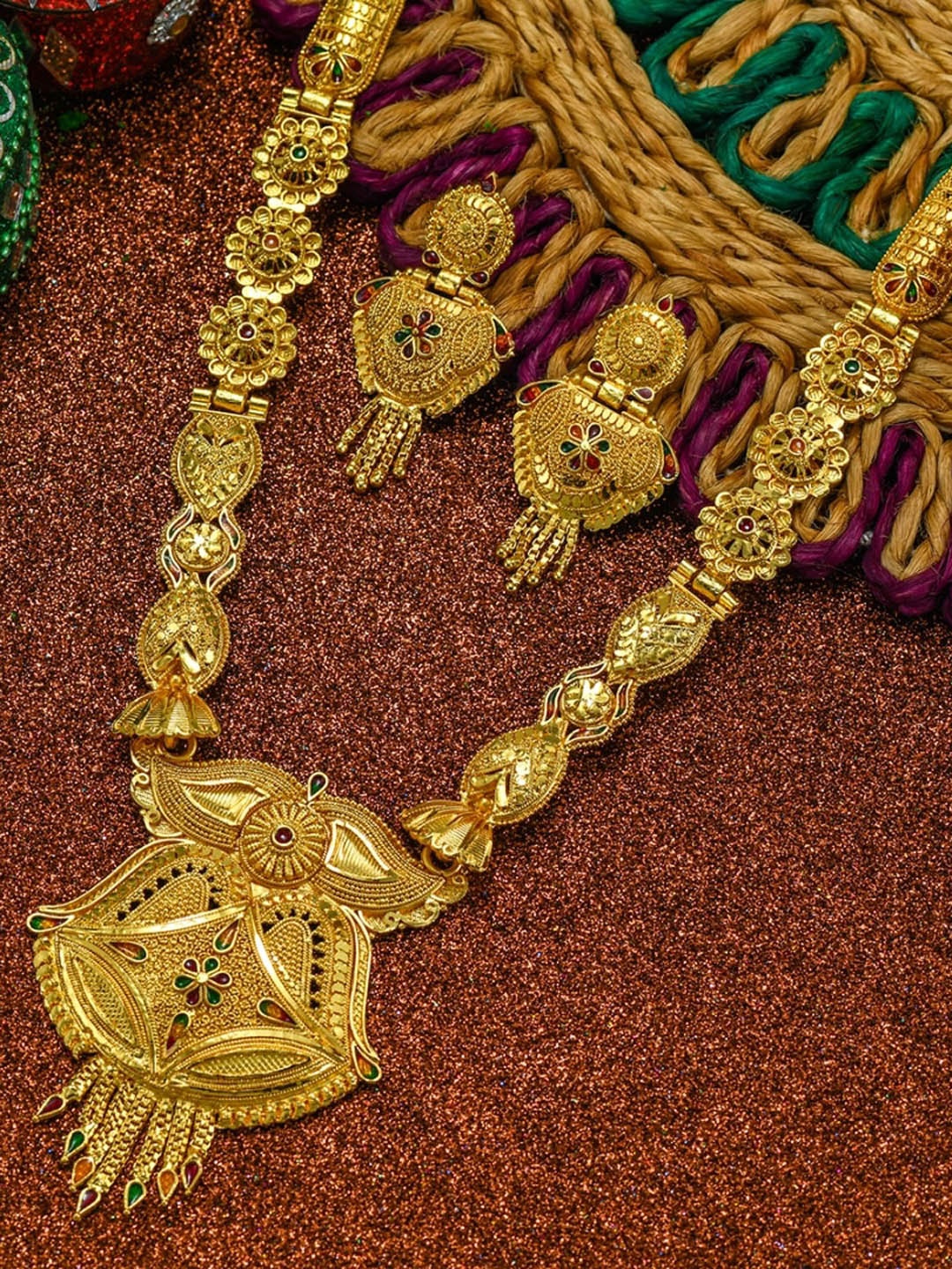 

FEMMIBELLA 22 KT Gold-Plated Meenakari Jewellery Set