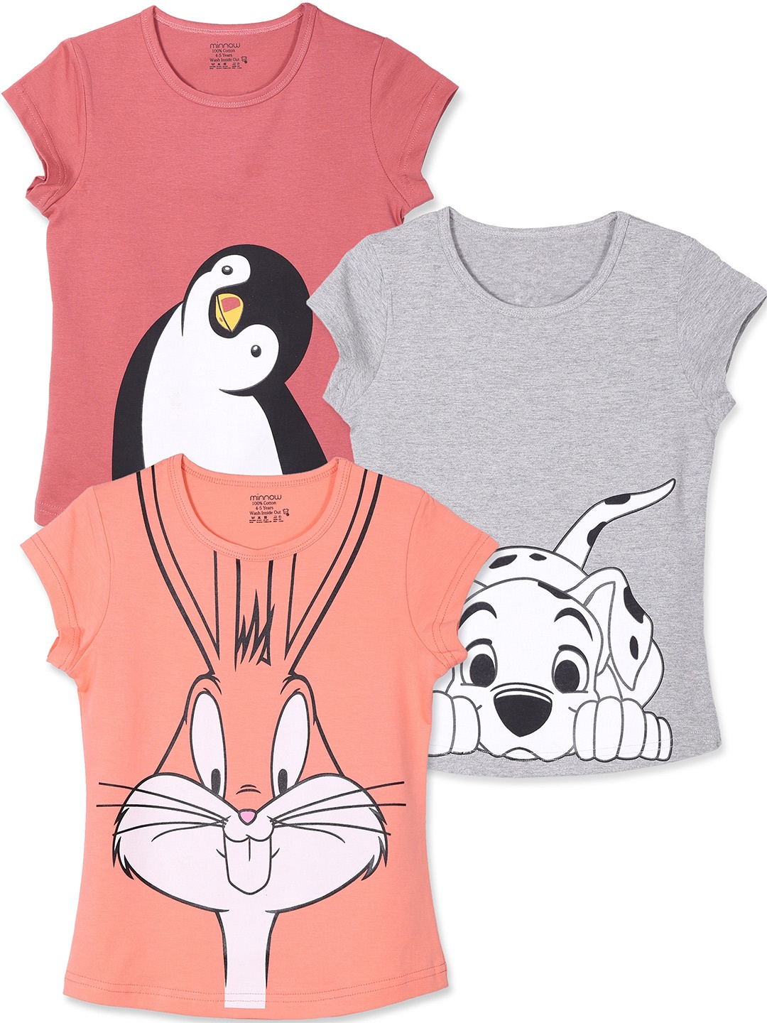 

minnow Girls Pack Of 3 Minnow Printed Cotton T-shirt, Peach