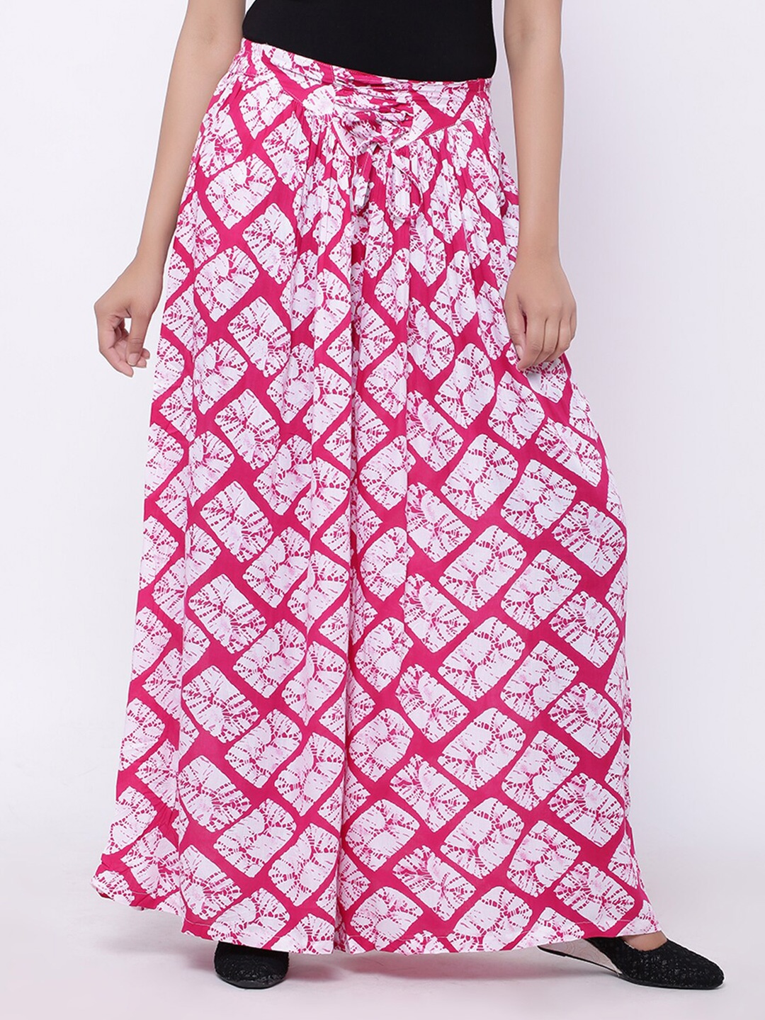 

SOUNDARYA Women Pink & White Printed Flared Knitted Palazzos