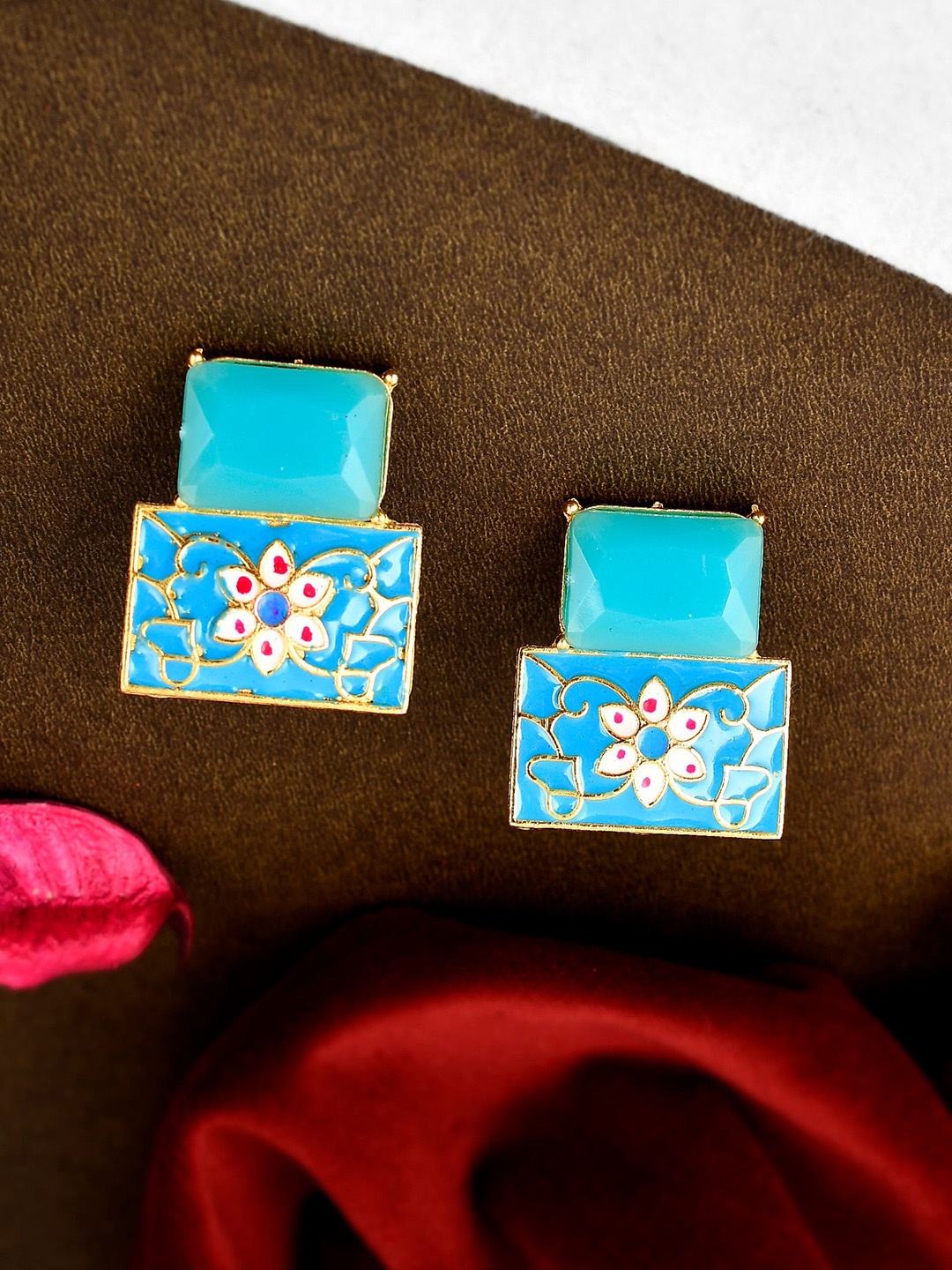 

Silvermerc Designs Gold-Plated Blue Contemporary Earrings