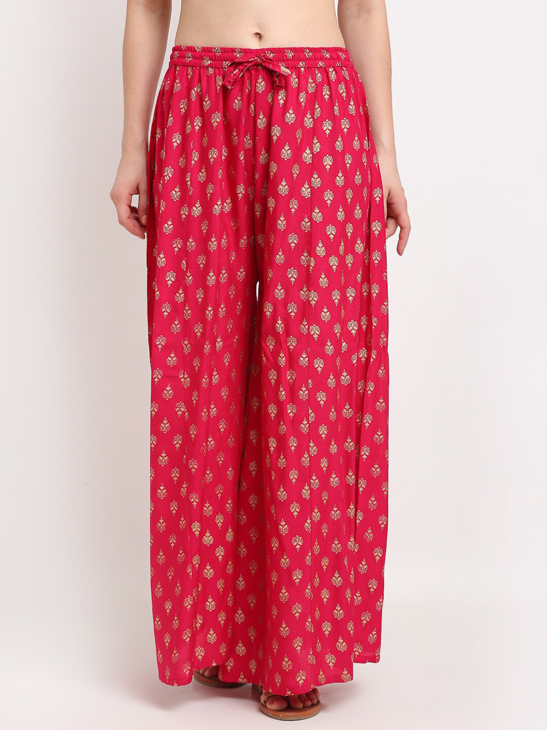 

Jinfo Women Fuchsia & Golden Ethnic Motifs Printed Palazzos