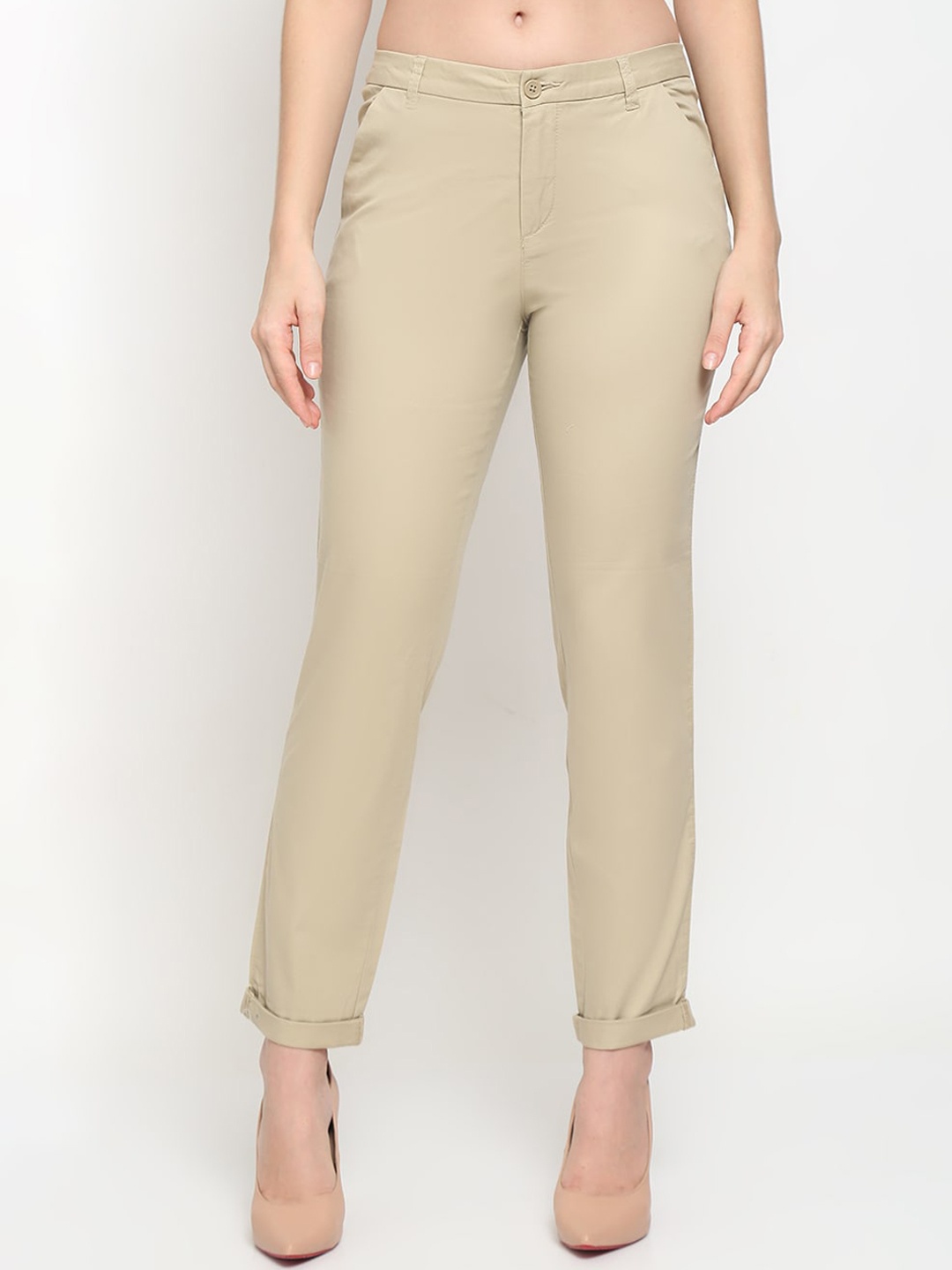 

GRACIT Women Beige Smart Slim Fit Easy Wash Trousers