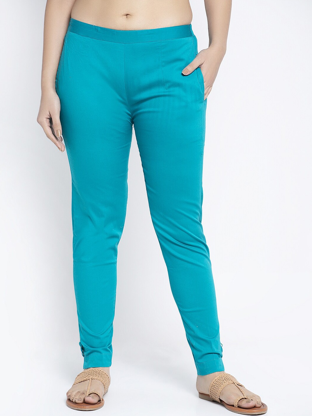 

GRACIT Women Turquoise Blue Smart Skinny Fit Regular Trousers