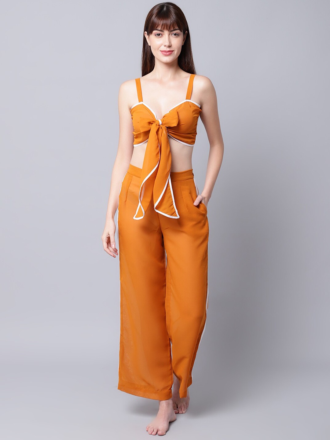 

EROTISSCH Women Mustard & White Beachwear Set