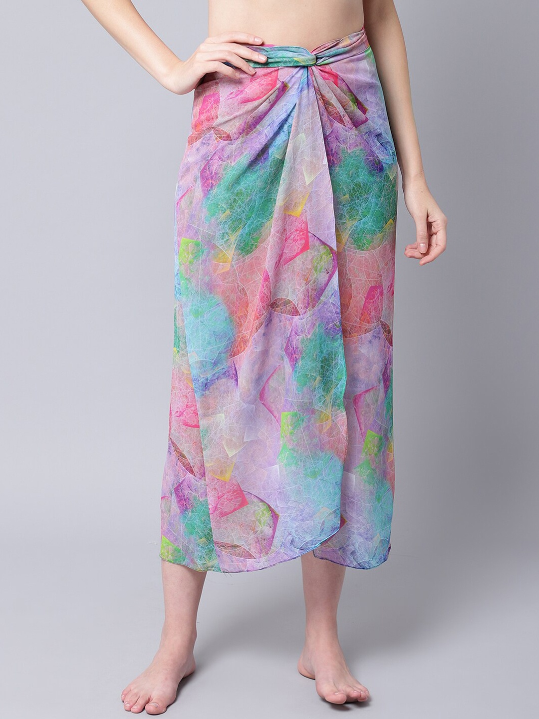 

EROTISSCH Women Green & Purple Wrap Around Beachwear Skirt