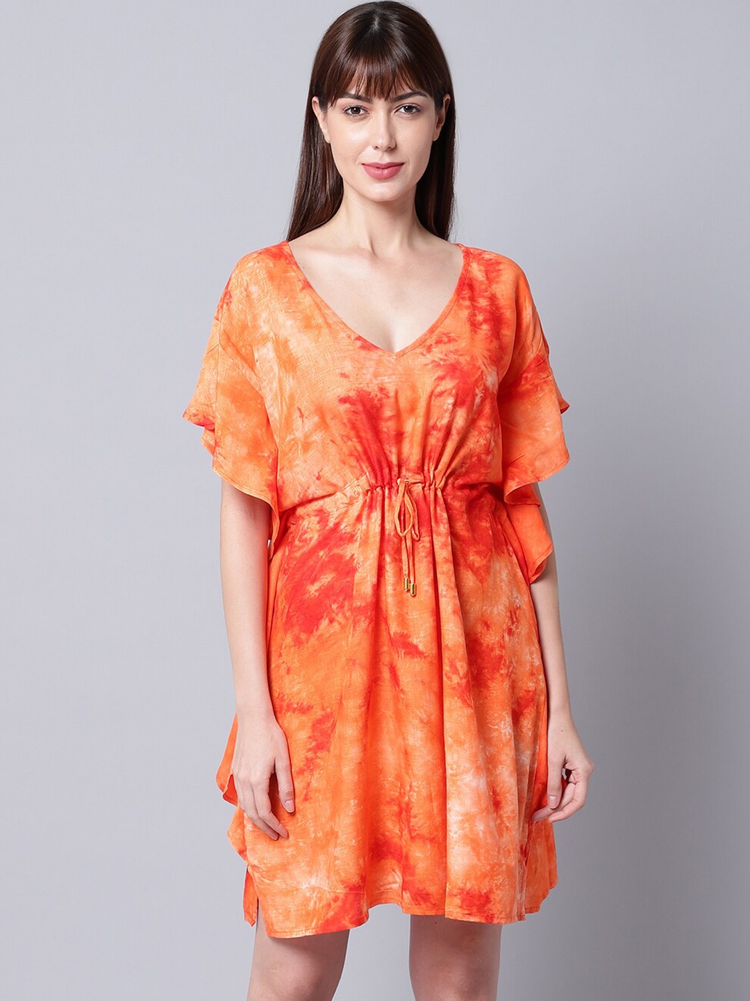 

EROTISSCH Women Orange Tie & Dyed Pure Cotton Beachwear Cover-up Dress