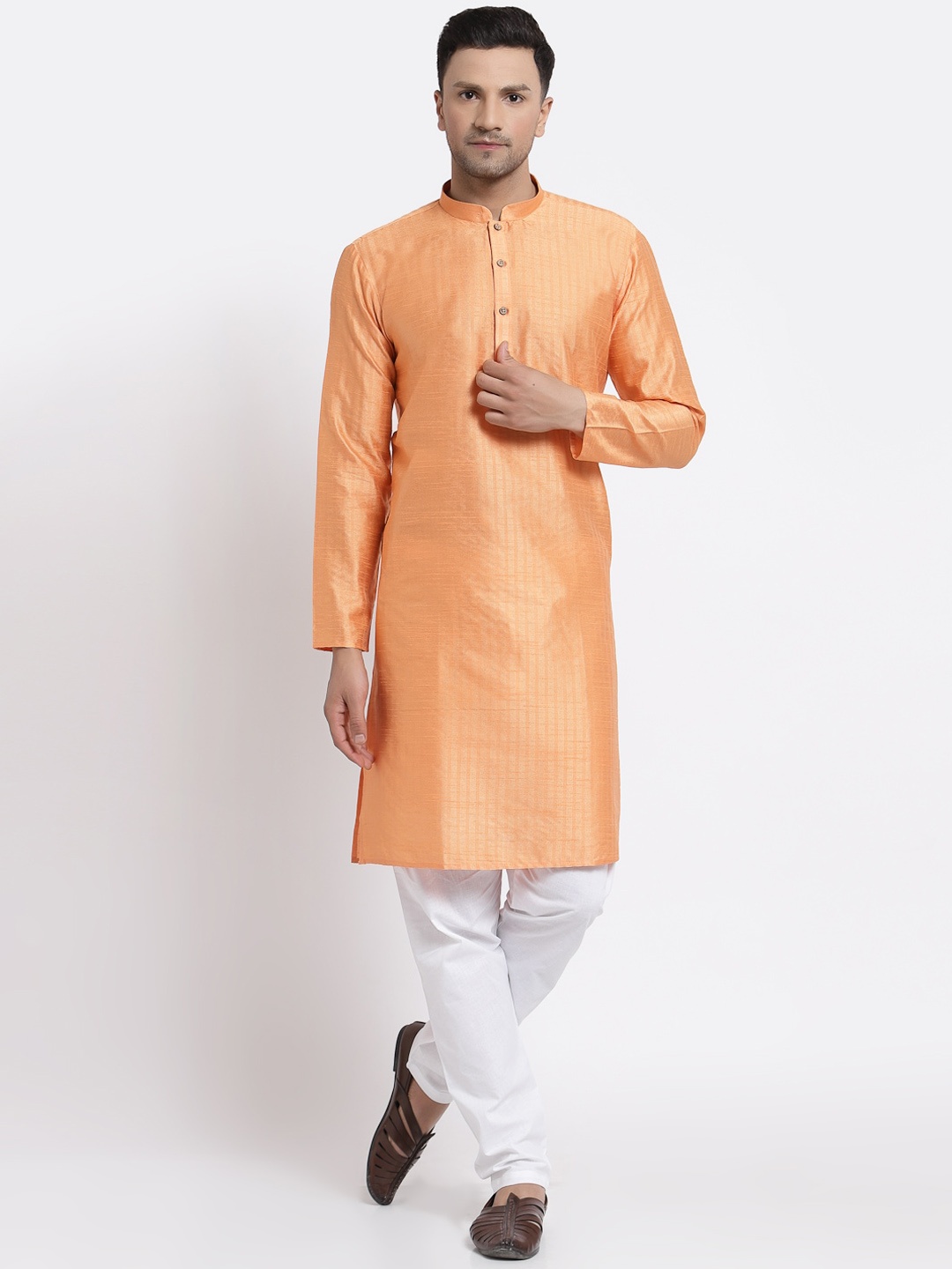 

MOHANLAL SONS Men Orange Dupion Silk Kurta with Pyjamas
