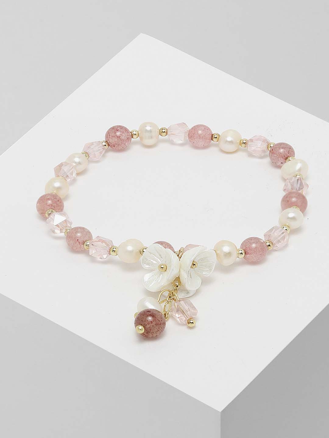 

Wild & Free Women Pink & White Pearls Handcrafted Gold-Plated Bracelet