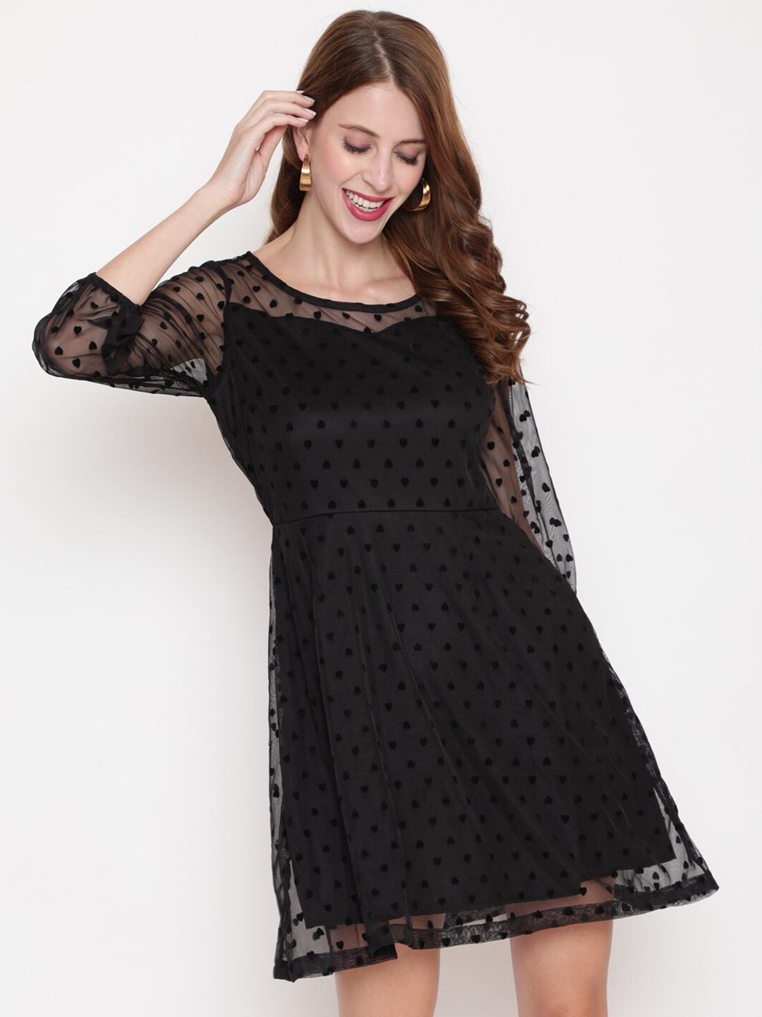 

AKIMIA Black Net A-Line Dress