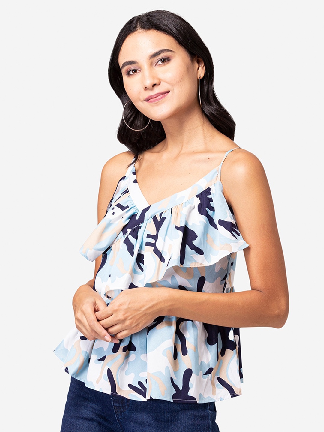 

YEROS White Print Crepe Top