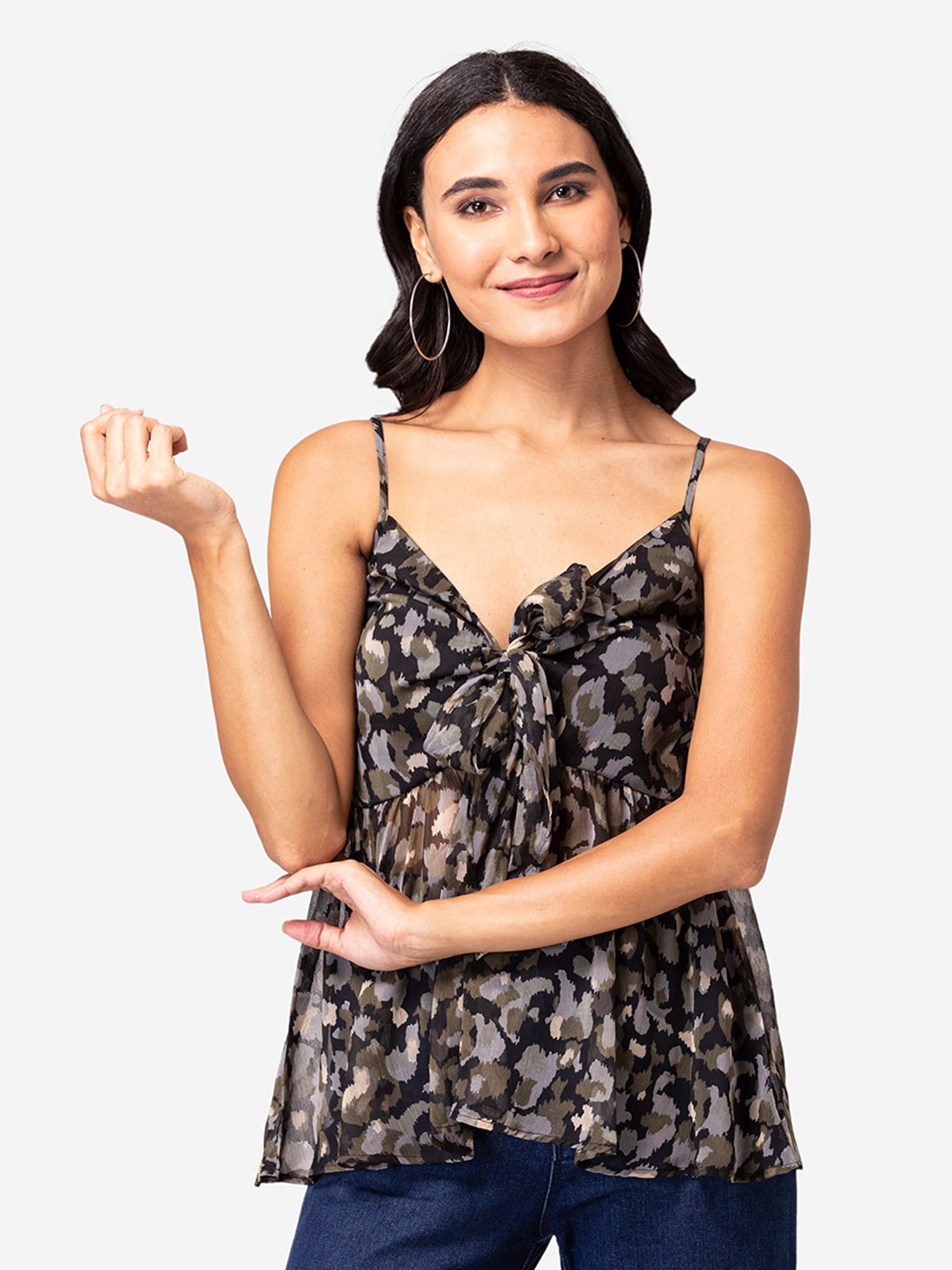 

YEROS Black Floral Print Chiffon Top