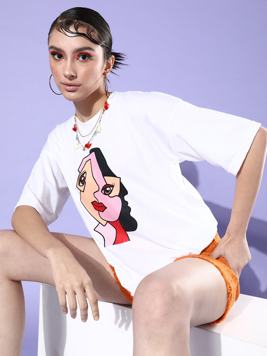 

HERSHEINBOX Women Classic White Graphic Joyful Conversation Tshirt