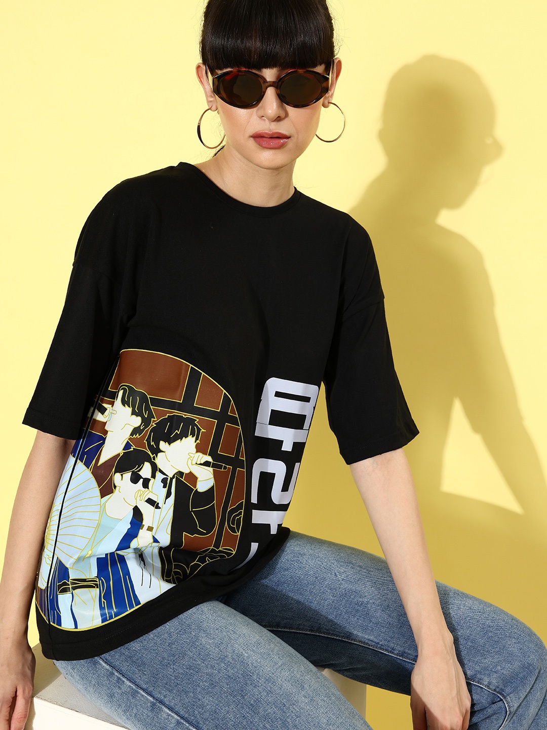 

HERSHEINBOX Women Black Graphic Joyful Conversation Tshirt