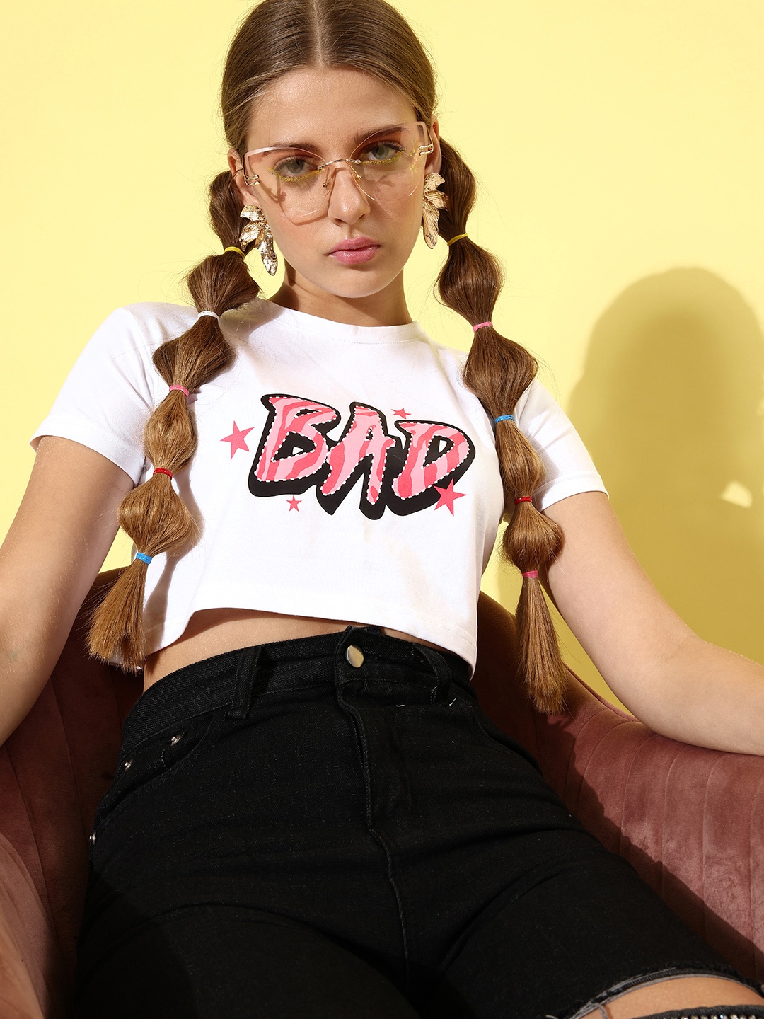

HERSHEINBOX Women White Typography Baby Tee