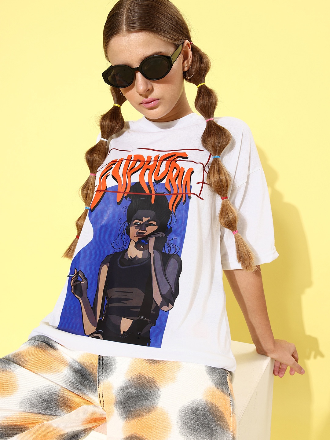 

HERSHEINBOX Women White Graphic Joyful Conversation Tshirt
