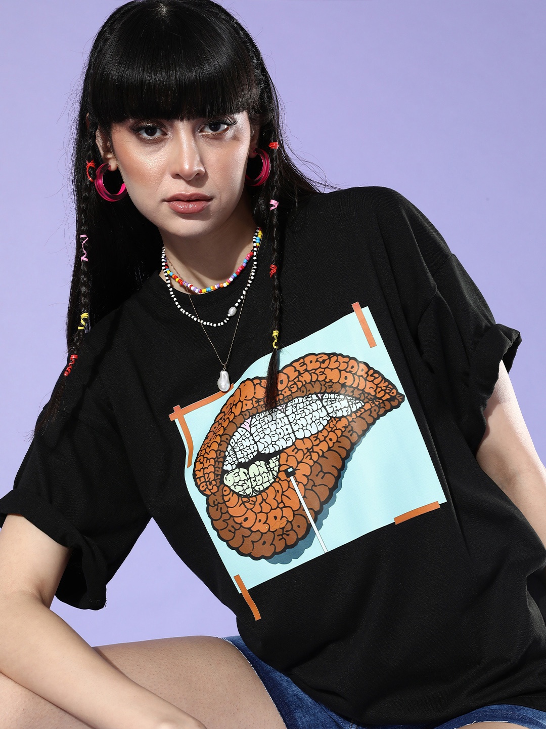 

HERSHEINBOX Women Stunning Black Graphic Joyful Conversation Tshirt
