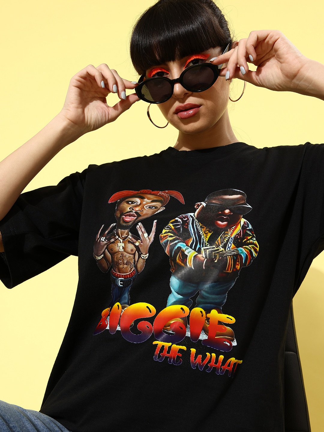 

HERSHEINBOX Women Stunning Black Graphic Joyful Conversation Tshirt