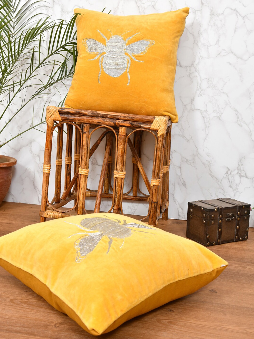 

Gulaab Jaipur Orange & Cream-Coloured Set of 2 Square Cushion Covers