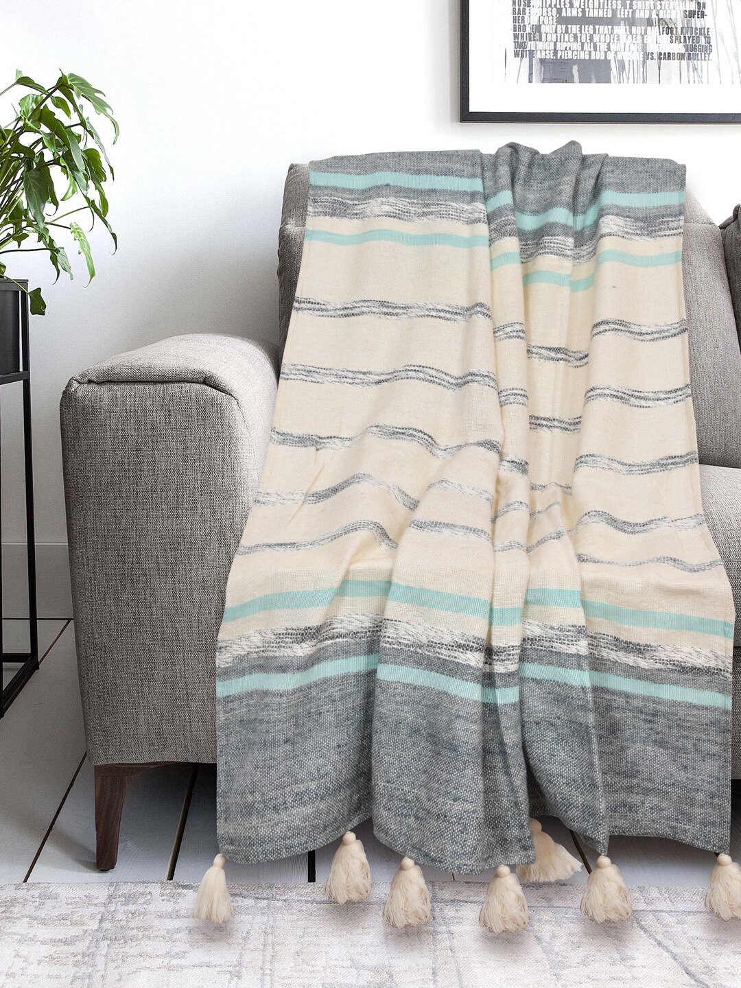 

Gulaab Jaipur Grey & Beige Striped Cotton Throws