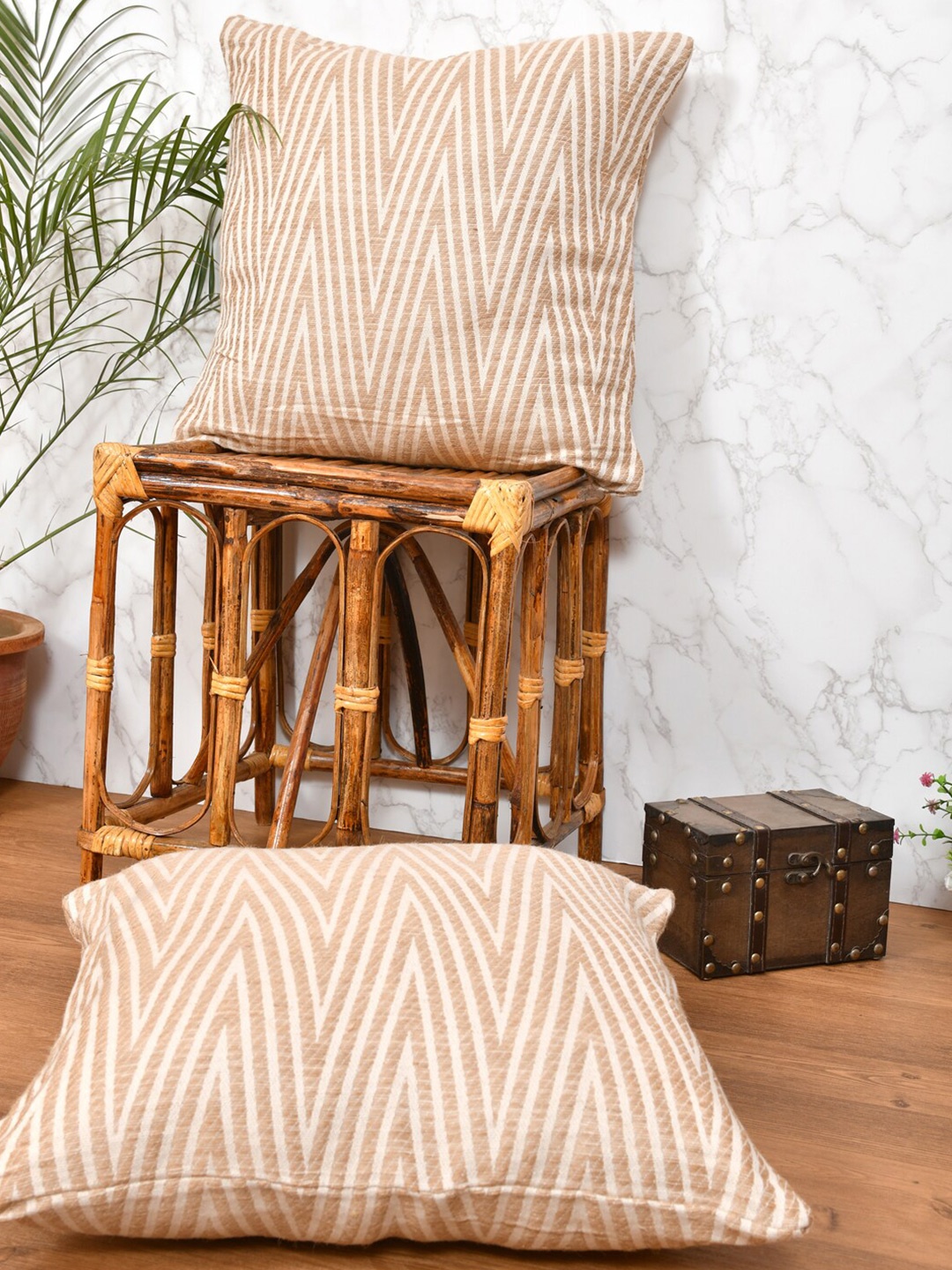 

Gulaab Jaipur Brown & White Set of 2 Geometric Square Cushion Covers