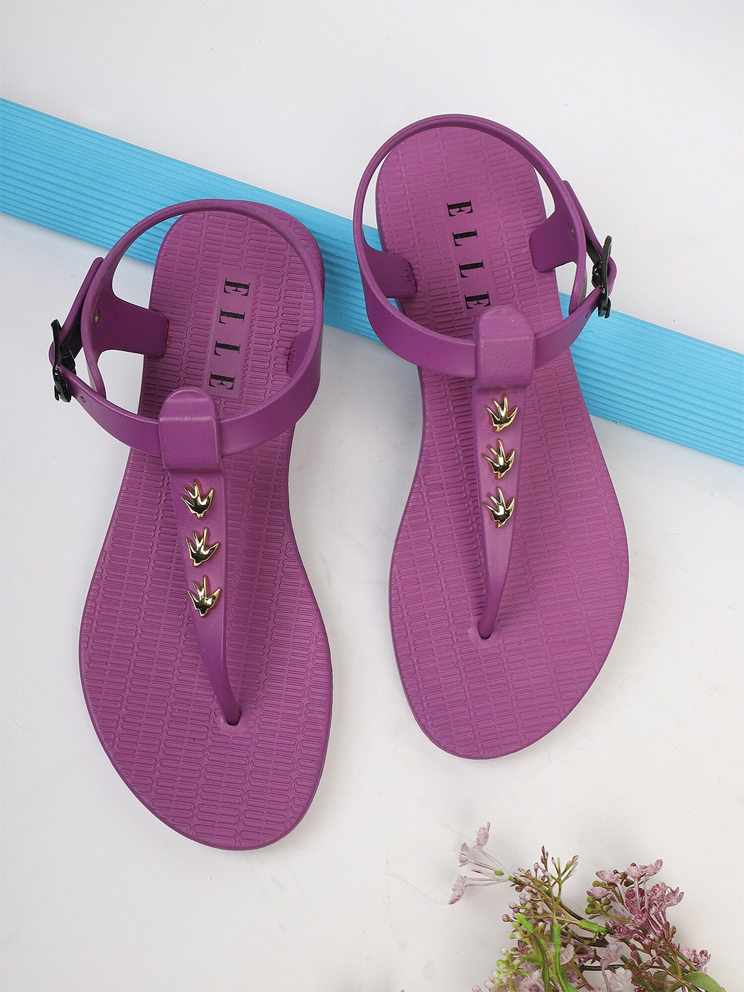 

ELLE Women Purple & Gold-Toned Thong Flip-Flops