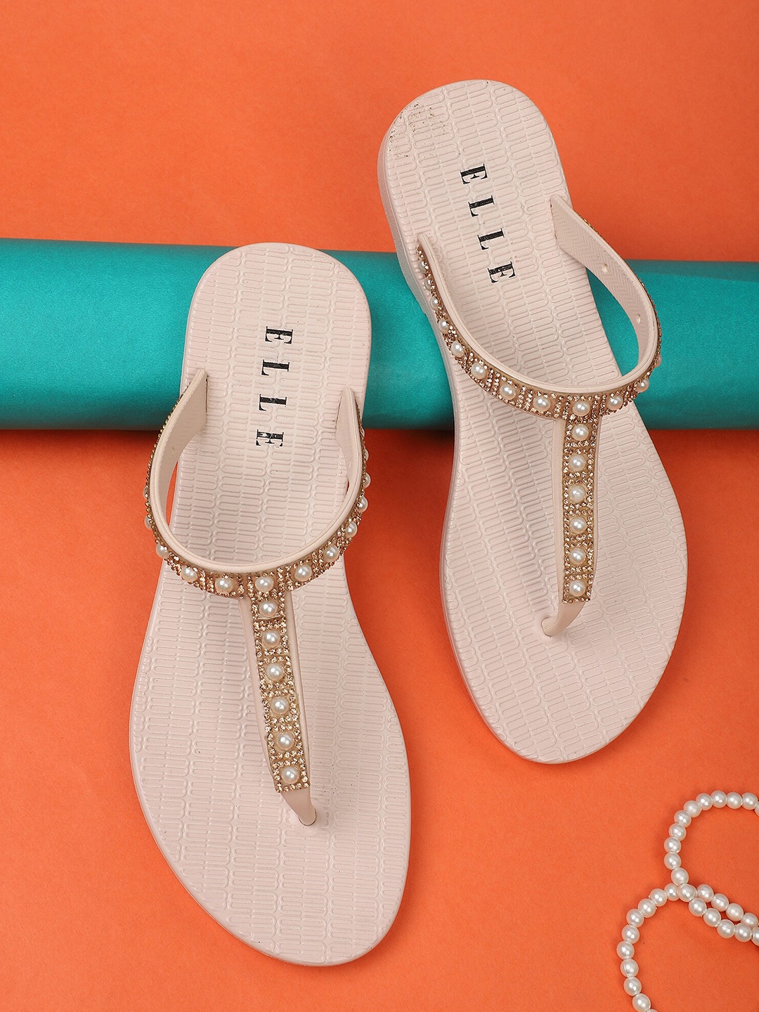 

ELLE Women Pink & White T-Strap Flats