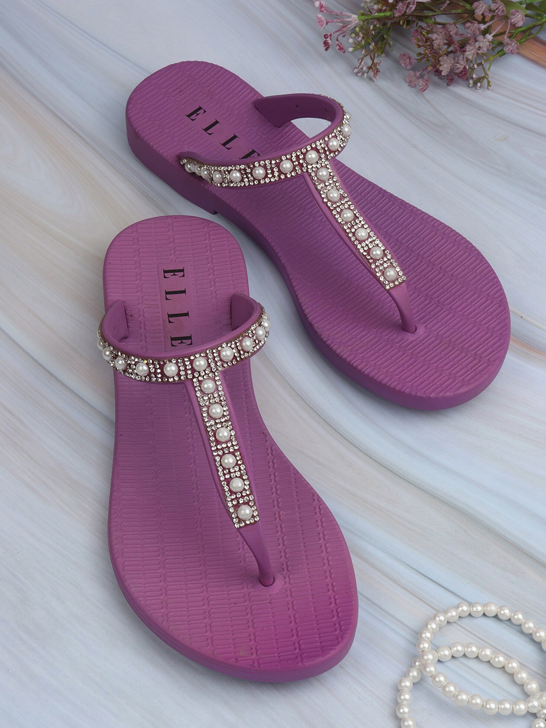 

ELLE Women Purple Embellished Thong Flip-Flops