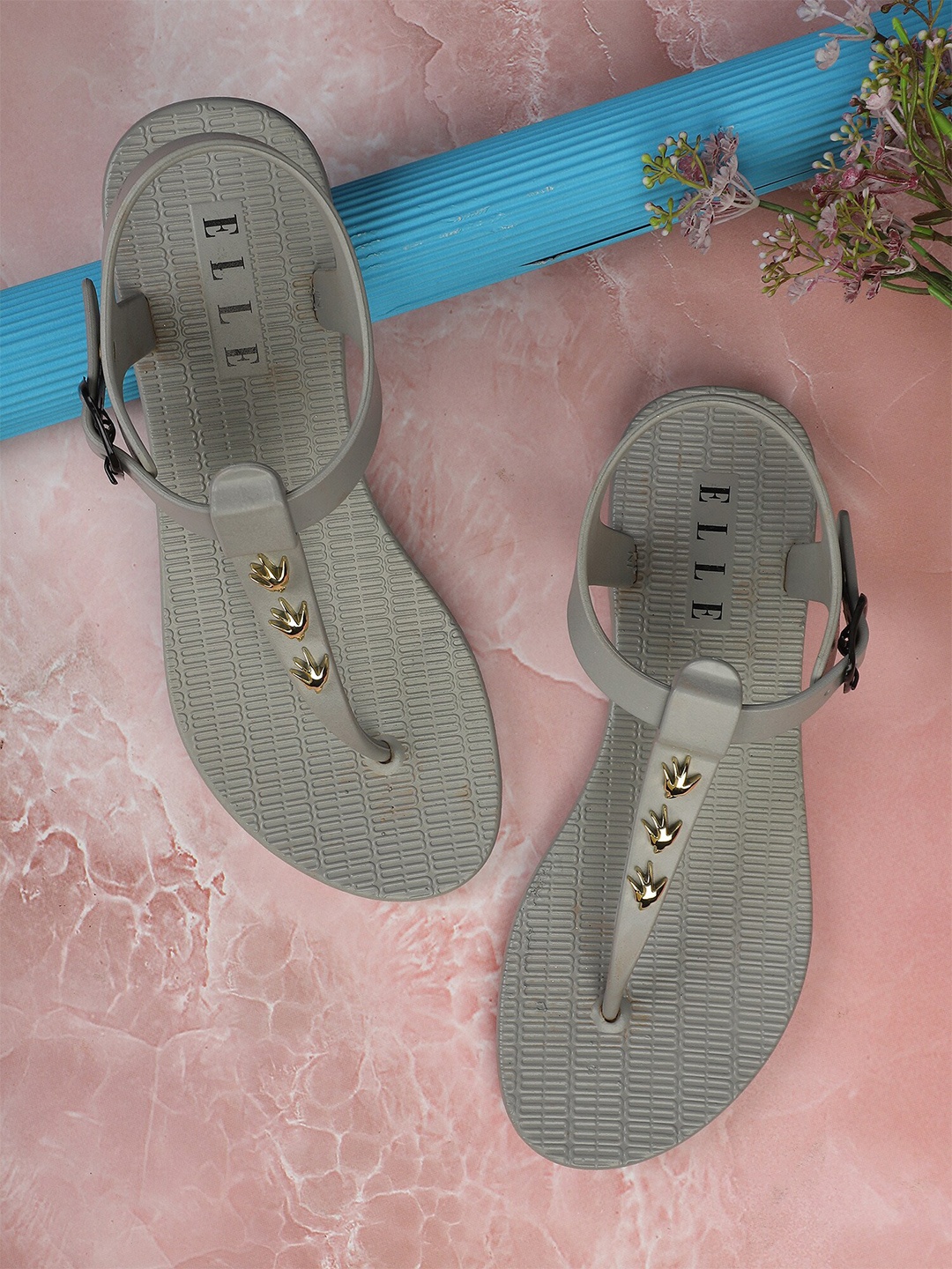 

ELLE Women Grey T-Strap Flats