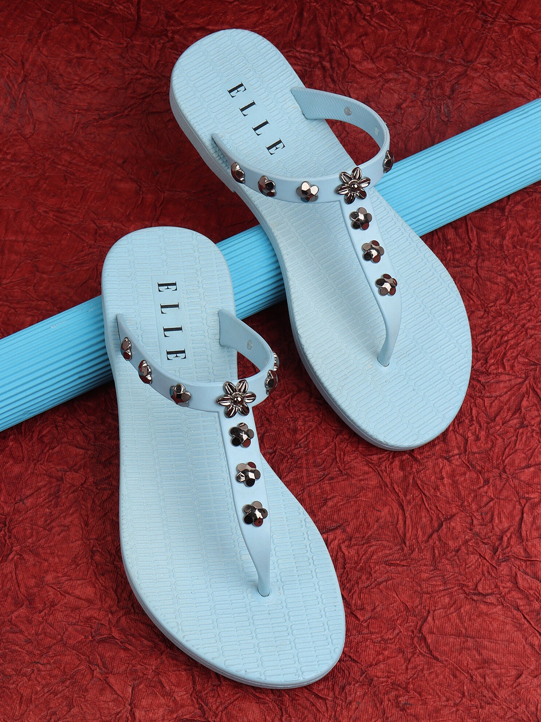 

ELLE Women Blue Embellished Thong Flip-Flops