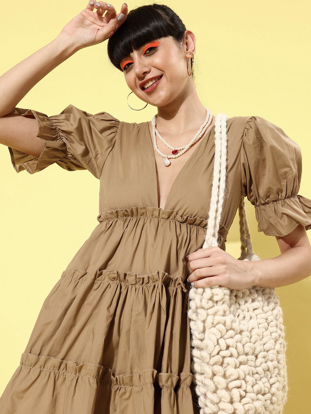 

HERSHEINBOX Women Brown Solid A-Line Dress