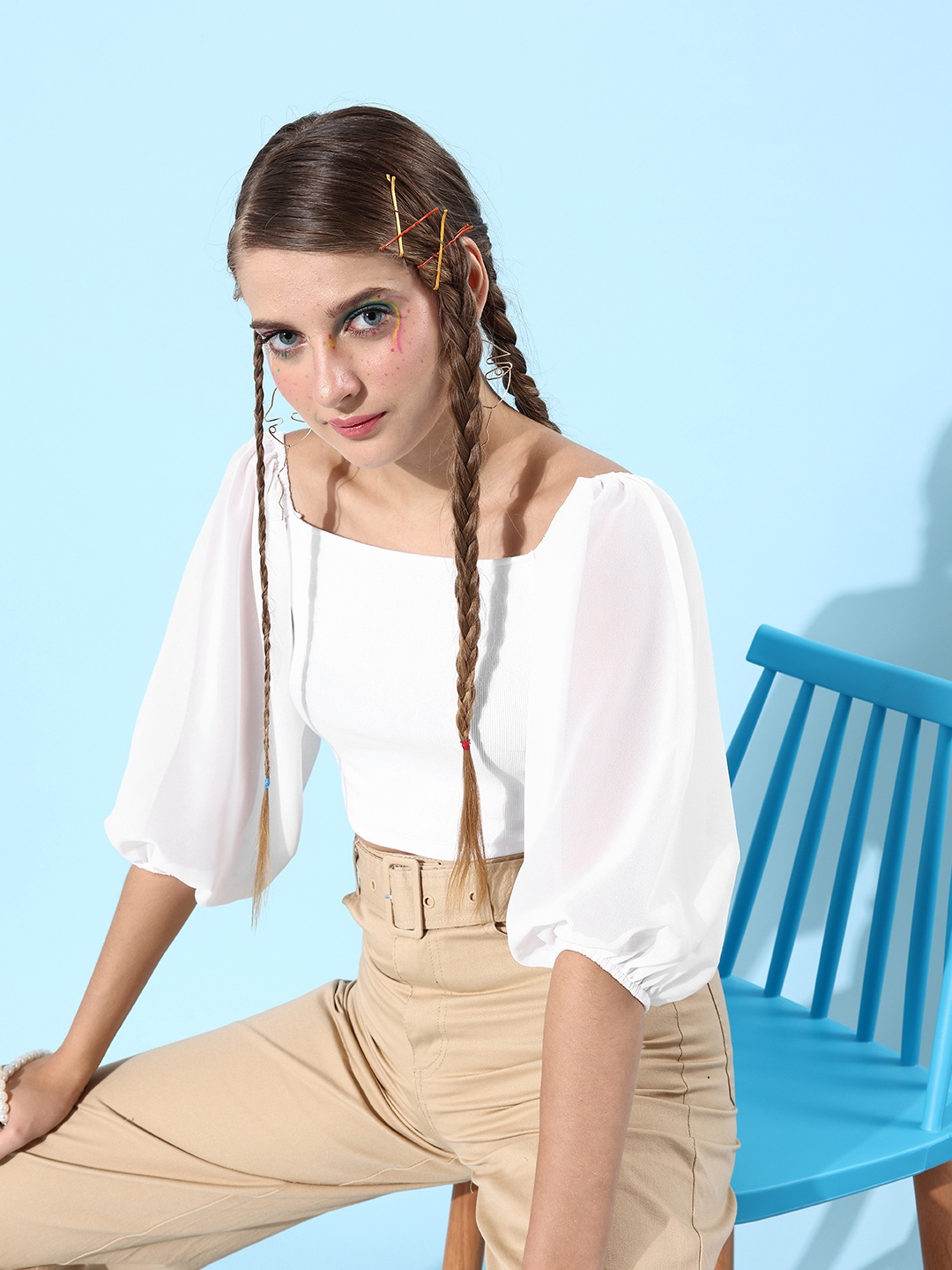 

HERSHEINBOX White Solid Nuovo Sleeves Top