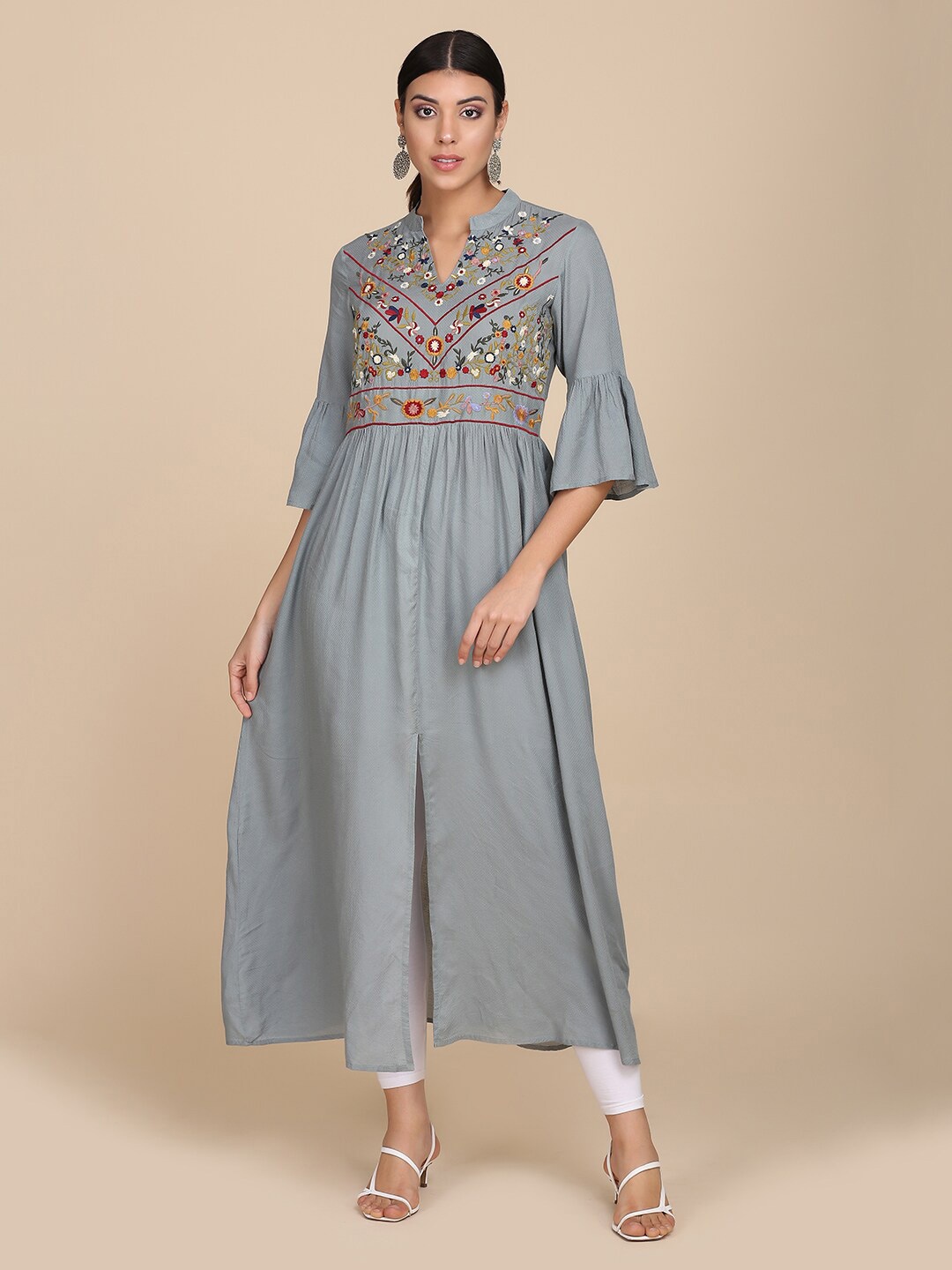

Saanjh Grey Floral Maxi Dress