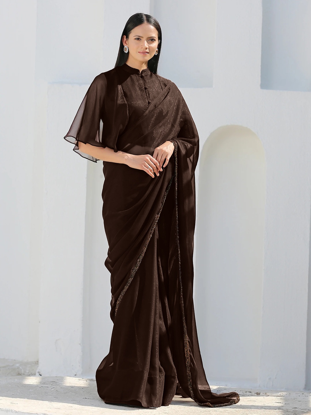 

Swtantra Women Brown Chiffon Saree