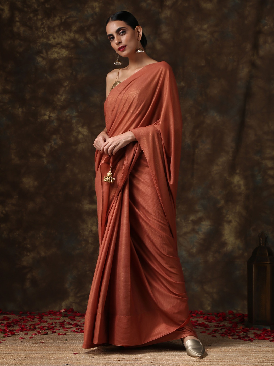 

Swtantra Copper-Coloured Pure Chiffon Saree