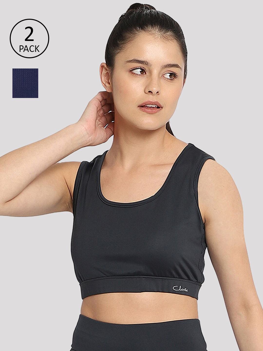 

Clovia Navy Blue & Black Pack of 2 Lightly Padded Sports Bra