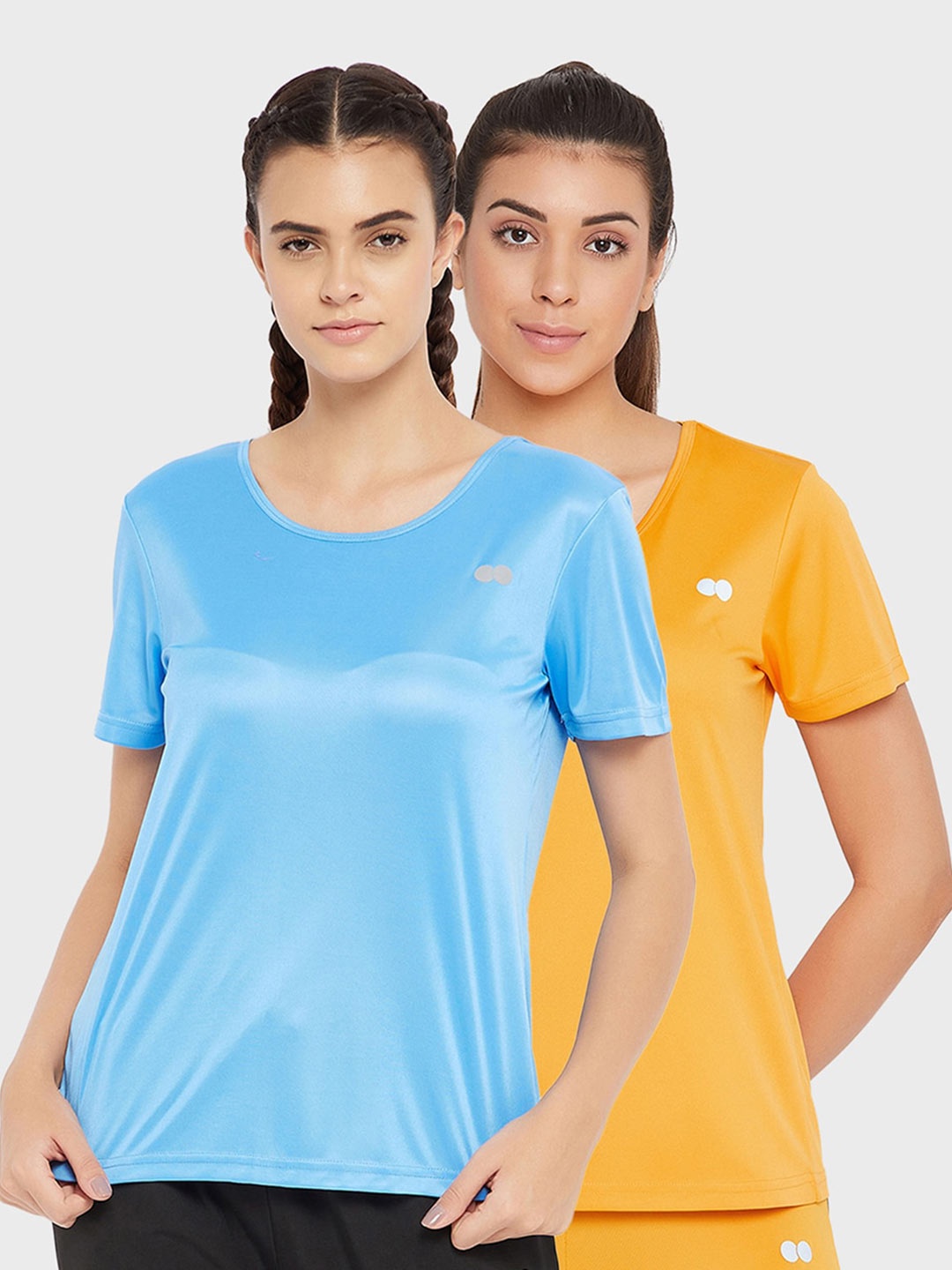 

Clovia Women Multicoloured 2 Applique Slim Fit Training or Gym T-shirt, Multi