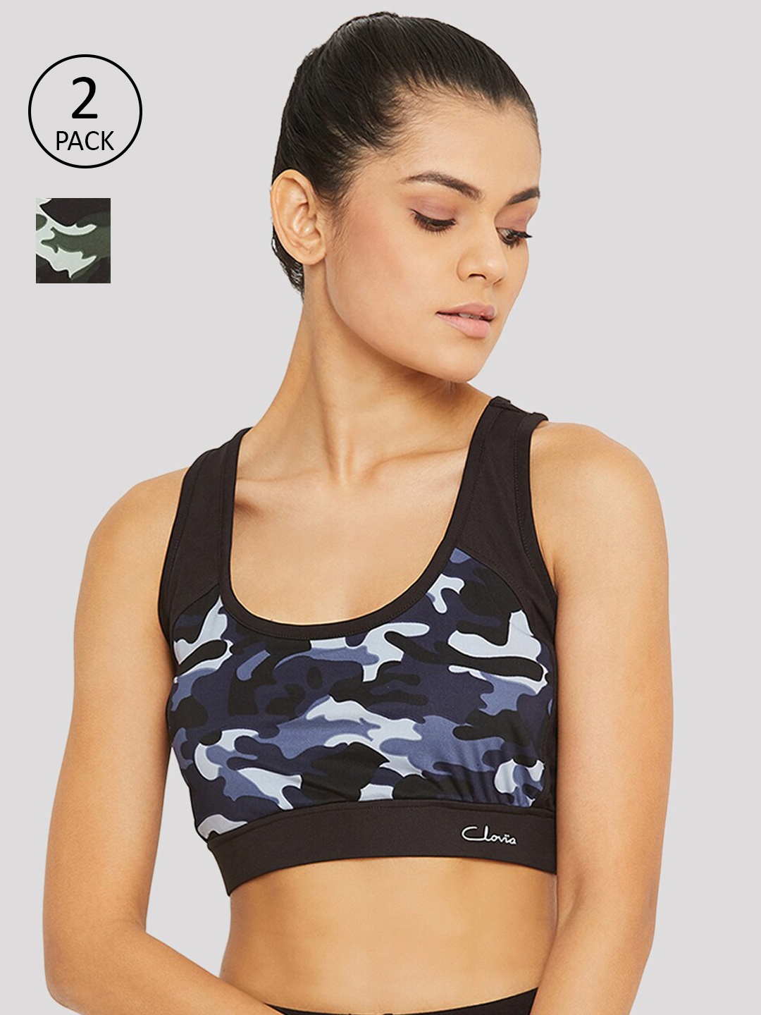 

Clovia Black & White Set Of 2 Abstract Lightly Padded Workout Bra