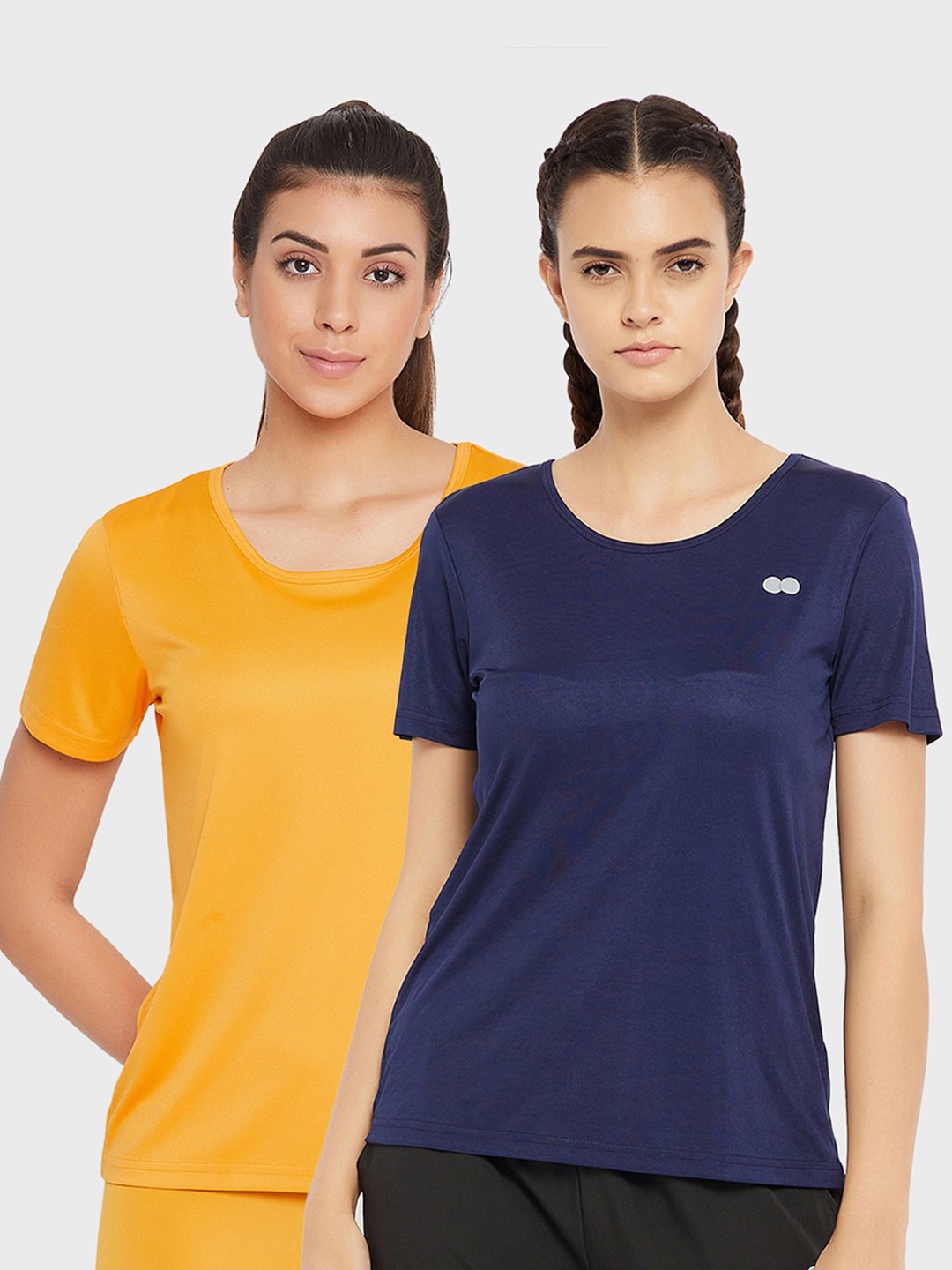 

Clovia Women Multicoloured 2 Slim Fit Training or Gym T-shirt, Multi