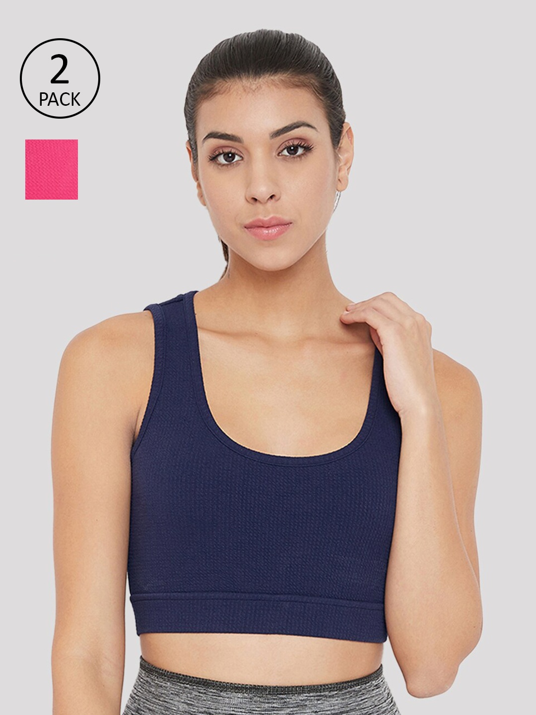

Clovia Blue & Pink Pack of 2 Bra Lightly Padded Sports Bra with Cutout Back