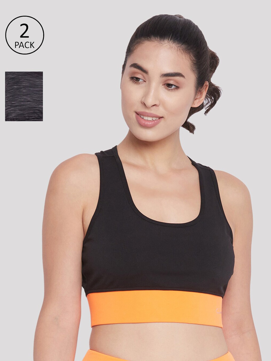 

Clovia Black & Orange Pack of 2 Bra Lightly Padded Racerback Sports Bra