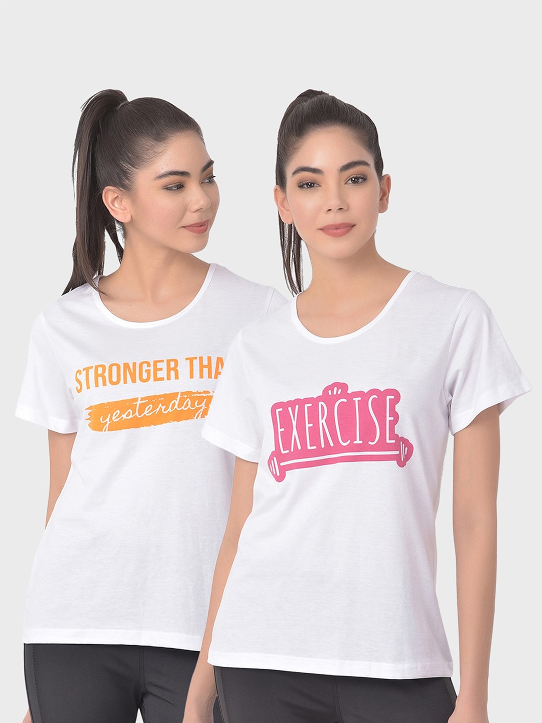 

Clovia Women Multicoloured Typography 2 Printed Applique Slim Fit Training or Gym T-shirt, Multi