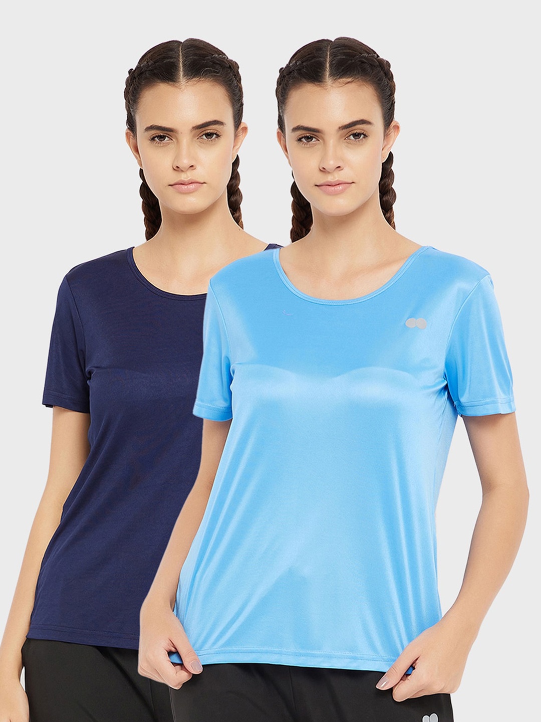 

Clovia Women Multicoloured 2 Slim Fit Training or Gym T-shirt, Multi