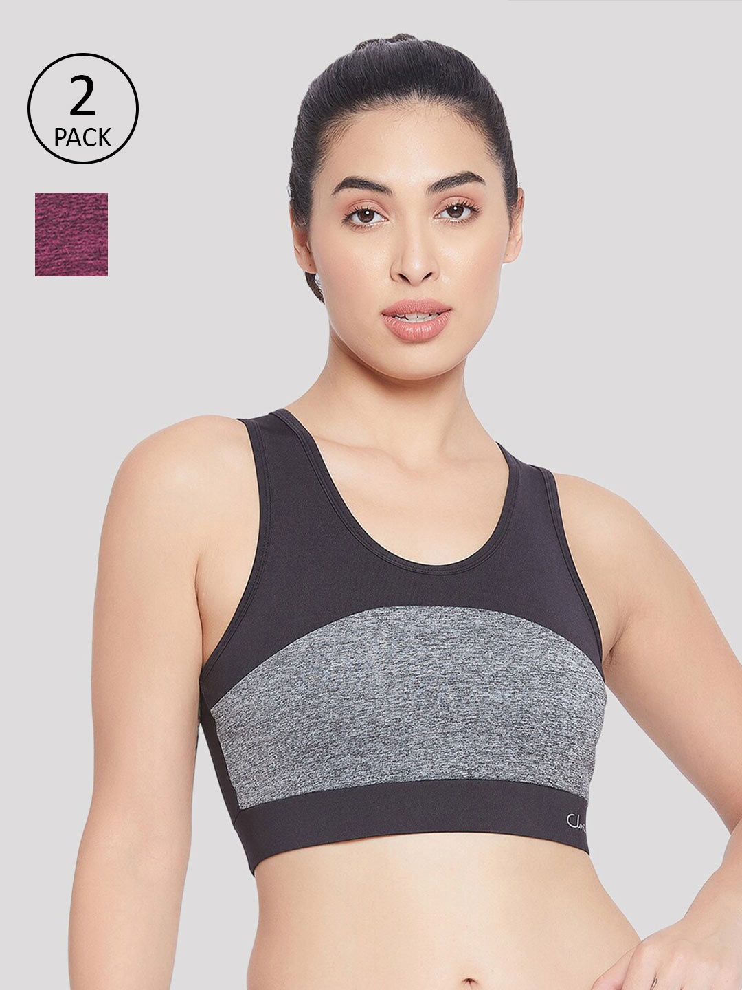 

Clovia Multicoloured Pack Of 2 Lightly Padded Sports Bra, Multi